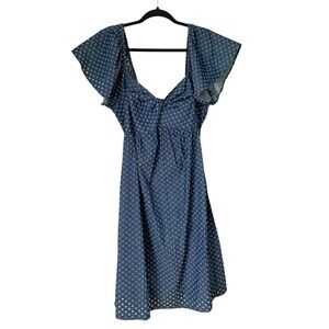 NWT LA Relaxed Twist Front Chambray Eyelet Dress Blue Polka Dot- Size XL